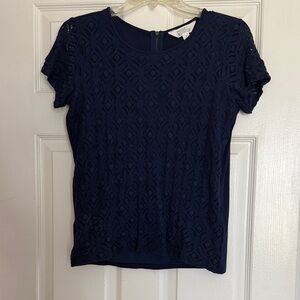 Market & Spruce Dark Blue Lace Top